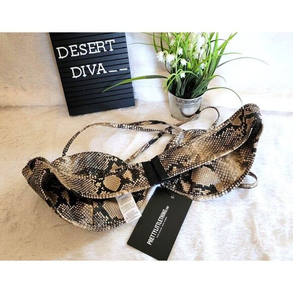 Prettylittlething Womens Bra Snake Print 8 Underwire Bralette Nude Halter New - Picture 3 of 6